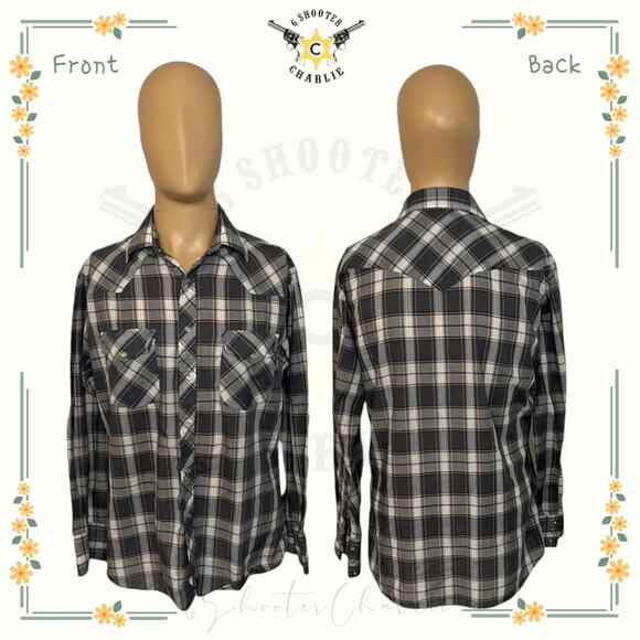 Vtg Holt Men's Western Shirt Gray Plaid with Pearl Snaps Line Dance Rodeo Medium - Picture 1 of 6